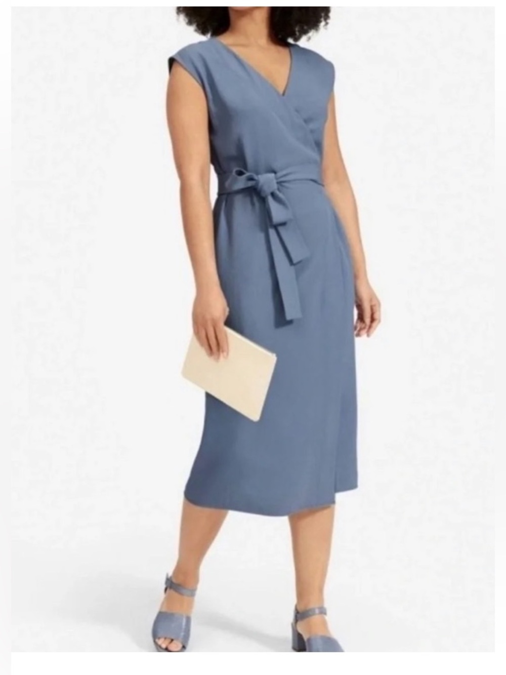Everlane Slate Blue Wrap Dress with Side Tie